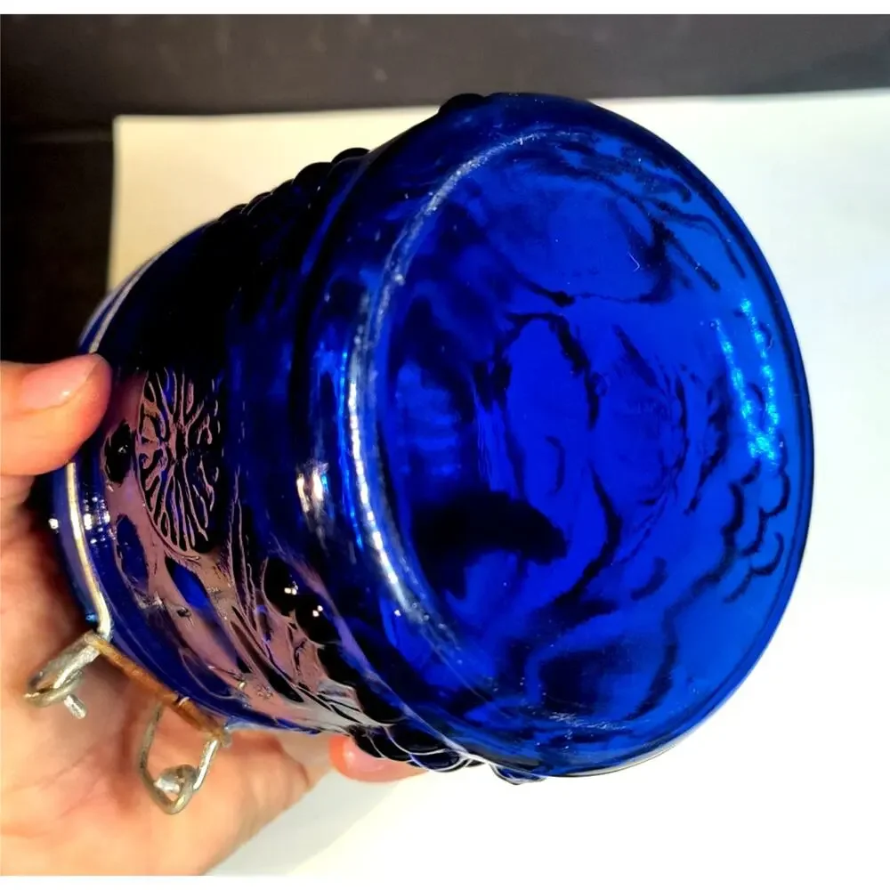 1056.  Cobalt Blue Cannister New Seal Wire Bale Hinged Lid
